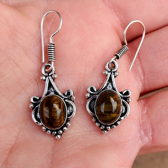 New Tiger Eye Silver Earrings. - Picture 5 of 7